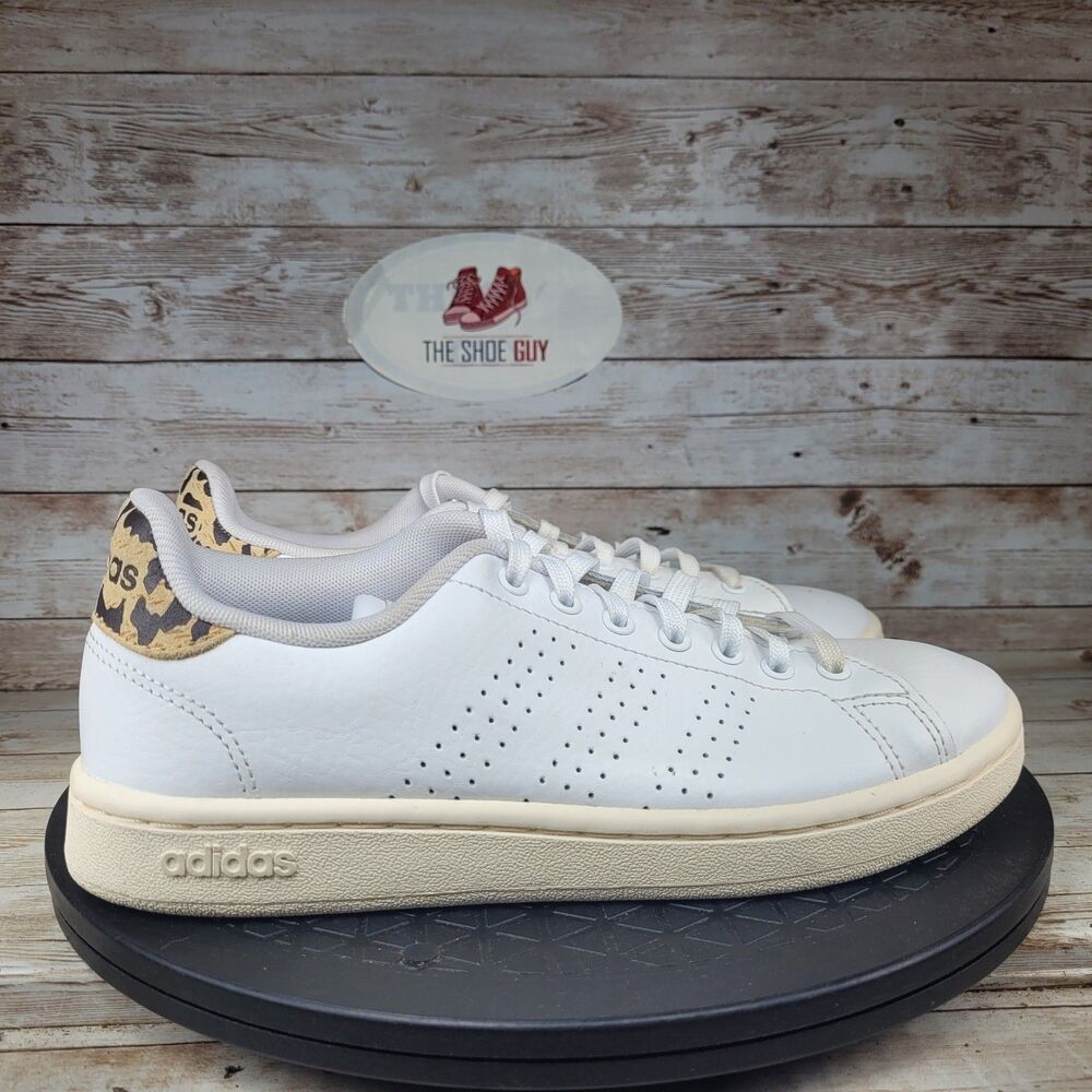 Adidas Advantage Women's Size 6.5 White Athletic Leopard Print Shoes